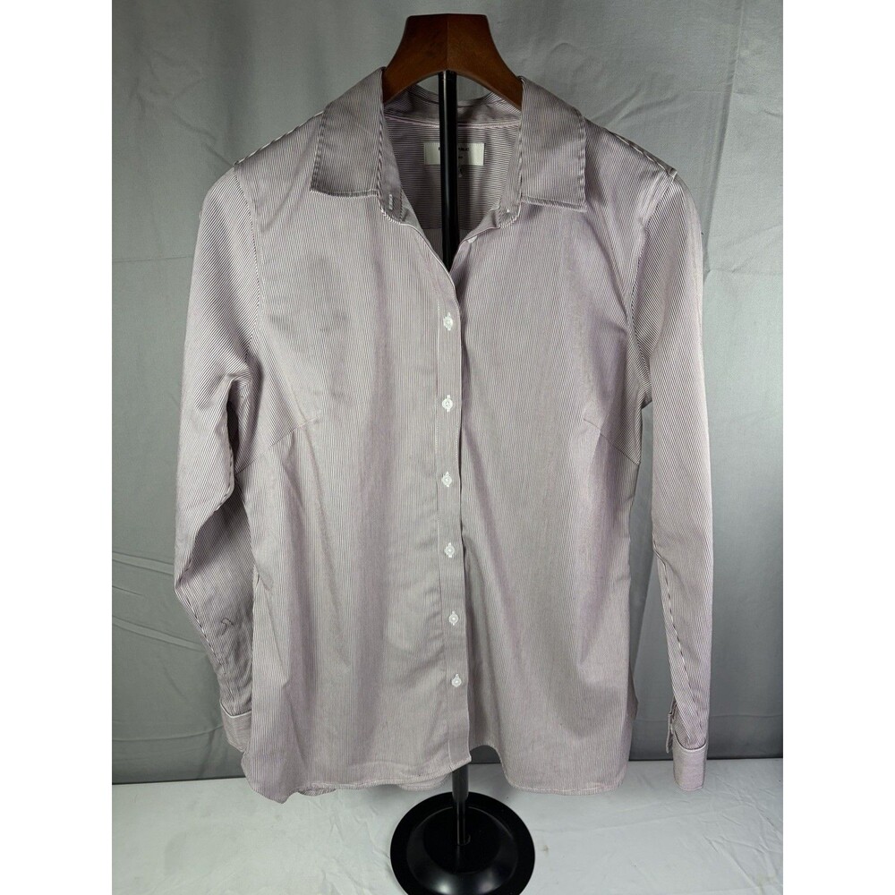 Banana Republic Womens Black/White Striped Button Down Shirt Cotton Size 12 Nice